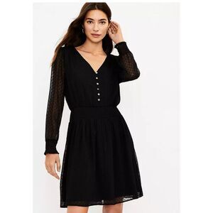 LOFT Black Mini Dress with Sheer Sleeves